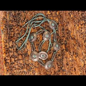 Western Silver and Aqua Tie Belt